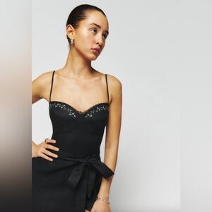 Reformation Black Midi Dress with Floral Details